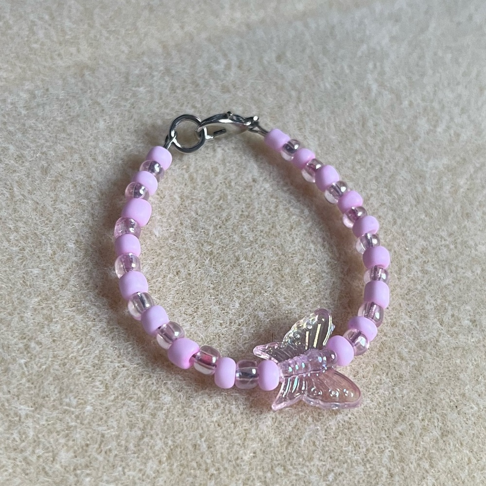 *2 for $20* Pink/ Translucent Pink Butterfly Beaded Bracelet